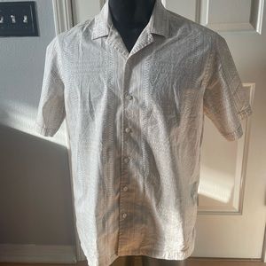 Tasso Elba Short Sleeved Tan White Button Shirt Size M